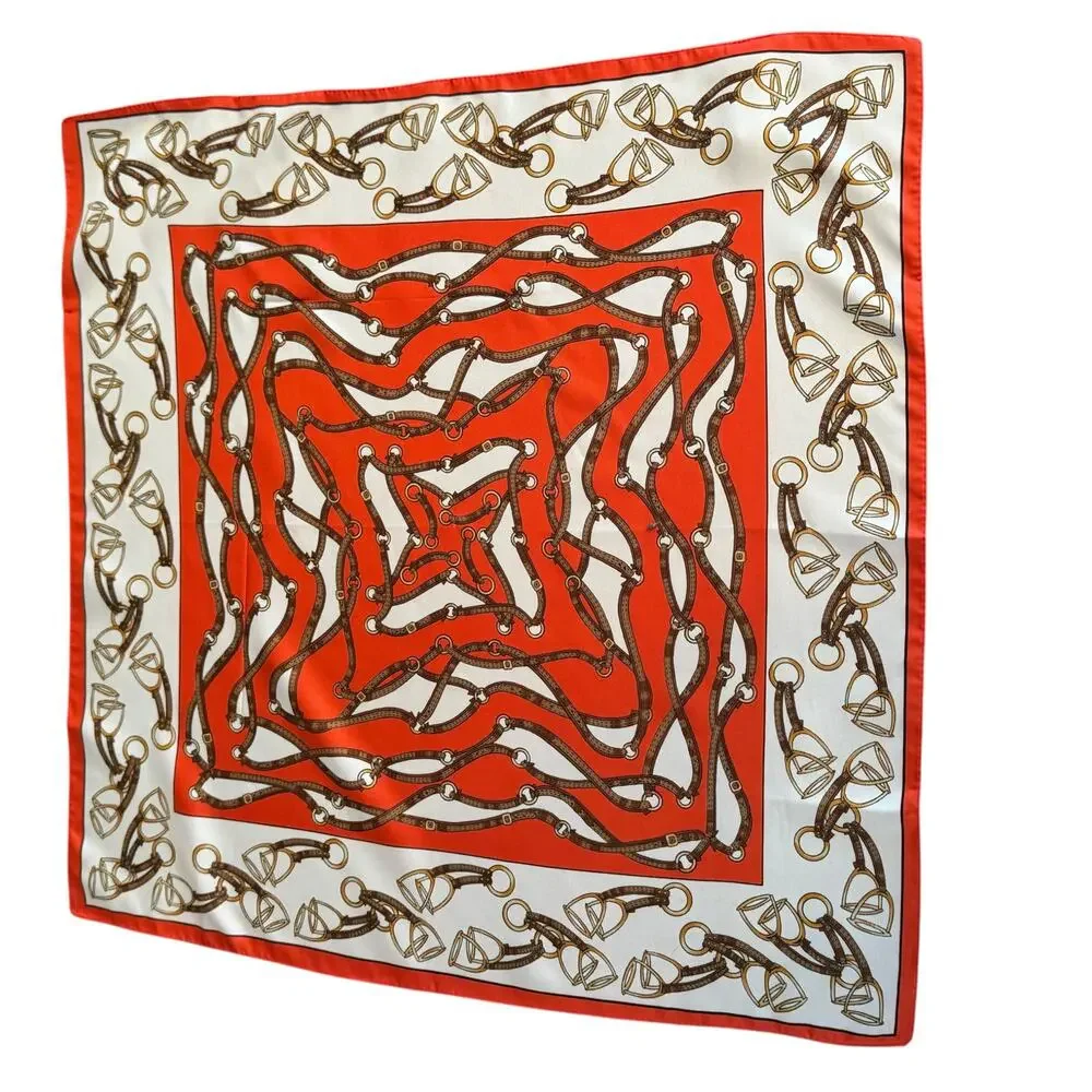 Kayser Vtg Made in Italy Red White Equestrian Themed Square Neck Scarf